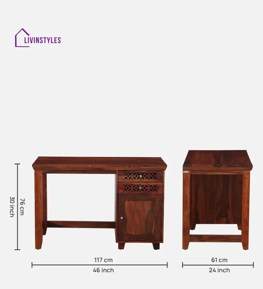 Parnika Sheesham Wood Writing Table In Honey Oak Finish