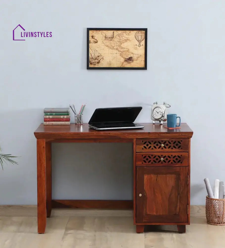 Parnika Sheesham Wood Writing Table In Honey Oak Finish