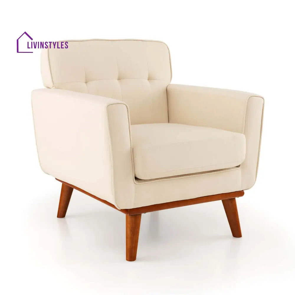Parnika Solid Wood and Fabric Arm Chair | Living Room Chair | Lounge Chair