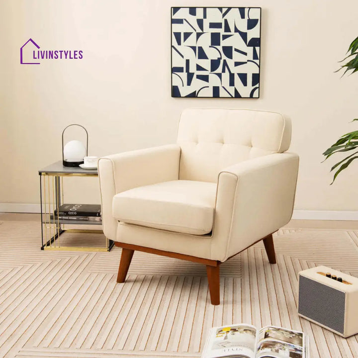 Parnika Solid Wood and Fabric Arm Chair | Living Room Chair | Lounge Chair