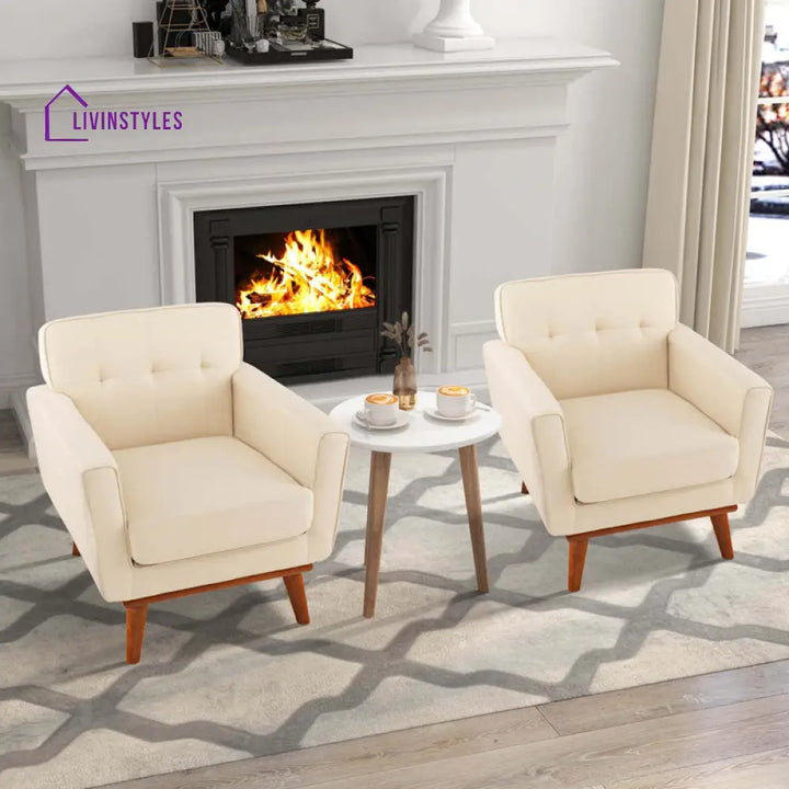 Parnika Solid Wood and Fabric Arm Chair | Living Room Chair | Lounge Chair