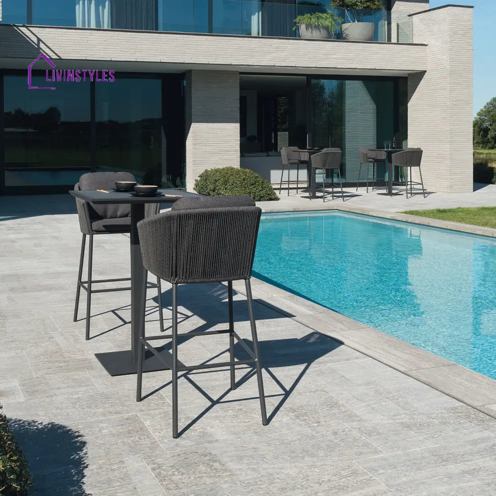 Parris Outdoor Patio Bar Set 2 Chairs and 1 Table Set (Dark Grey) Braided & Rope - Bar Sets