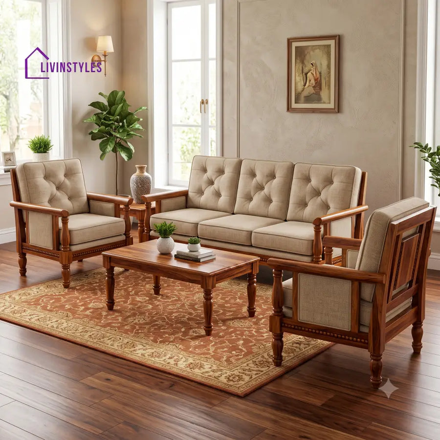 Parvathi Wooden Sofa Set | 3 + 1 + 1 Sheesham Wood Sofa Set for Living Room