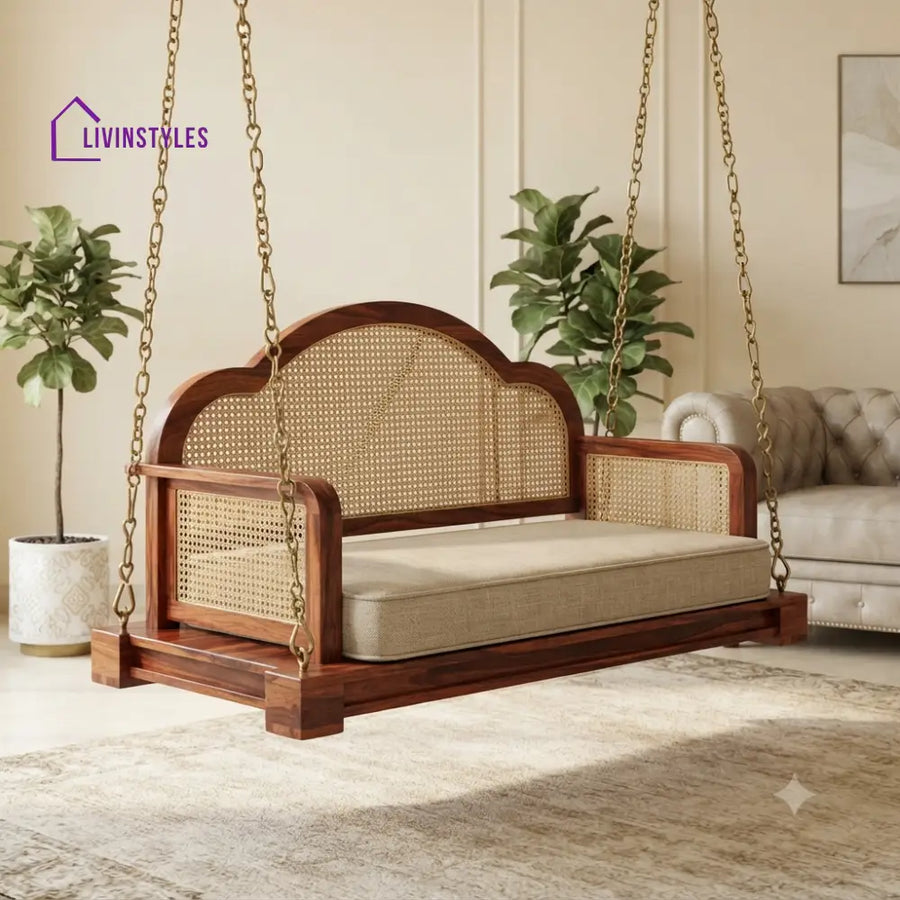 Pascal 2 Seater Wooden Swing for Home | Wooden Jhula for home