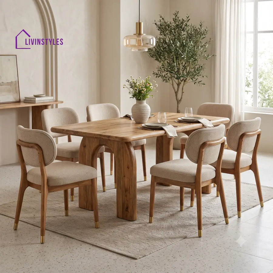 Pascal Premium Mango Wood 6 Seater Dining Table Set | Natural Finish