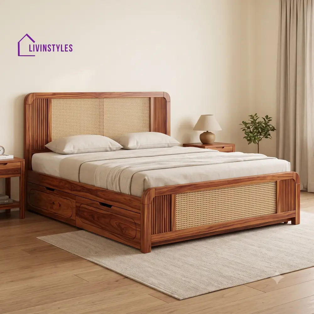 Pascal Premium Wooden Bed with Drawer Storage | King Size Bed & Queen Size Bed Online
