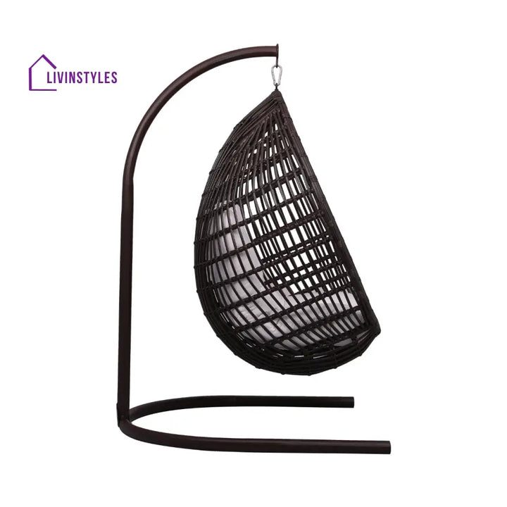 Pastora Single Seater Hanging Swing With Stand For Balcony Garden (Dark Brown) - Swings