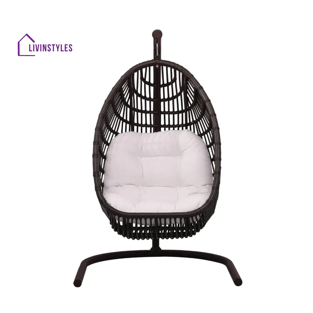 Pastora Single Seater Hanging Swing With Stand For Balcony Garden (Dark Brown) - Swings