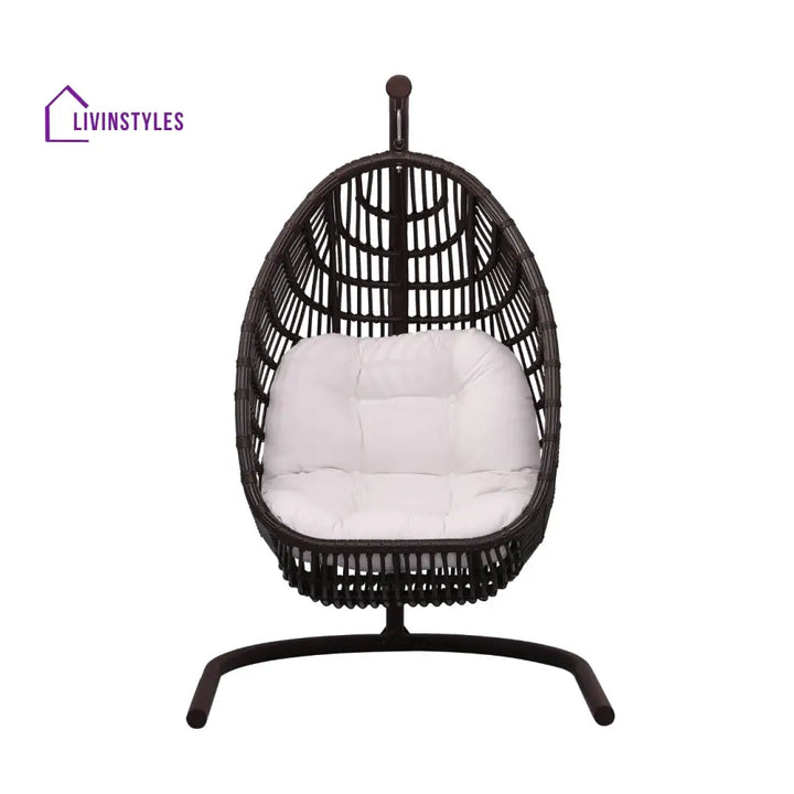 Pastora Single Seater Hanging Swing With Stand For Balcony Garden (Dark Brown) - Swings