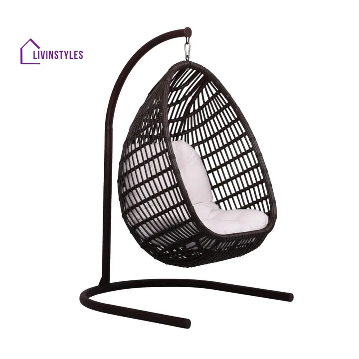 Pastora Single Seater Hanging Swing With Stand For Balcony Garden (Dark Brown) - Swings