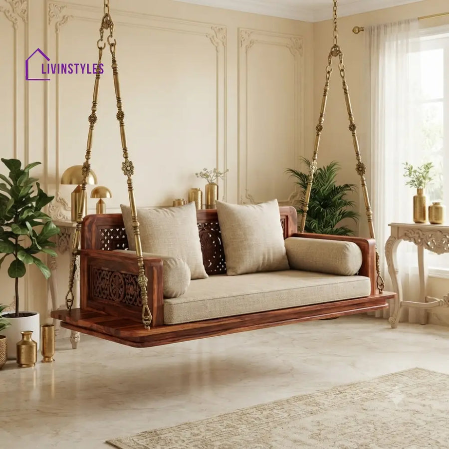 Patrice 2 Seater Wooden Swing for Home | Wooden Jhula for home