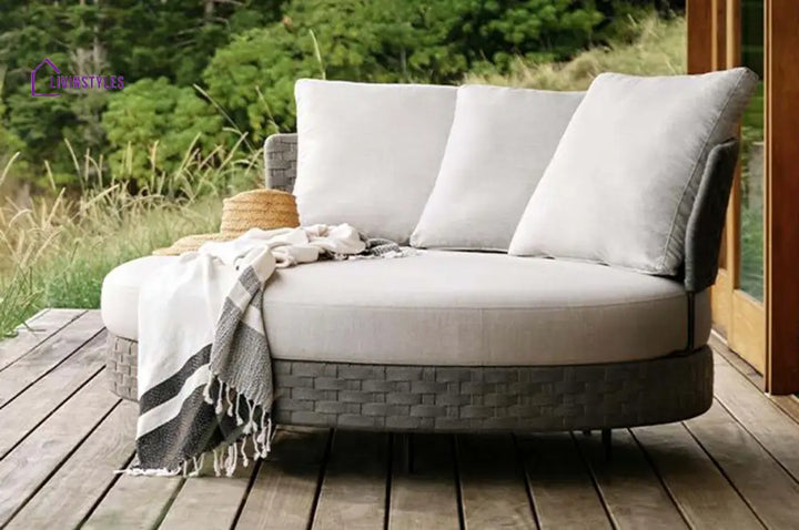 Patrice Outdoor Poolside Sunbed With Cushion Daybed (Grey) Braided & Rope - Sunbed