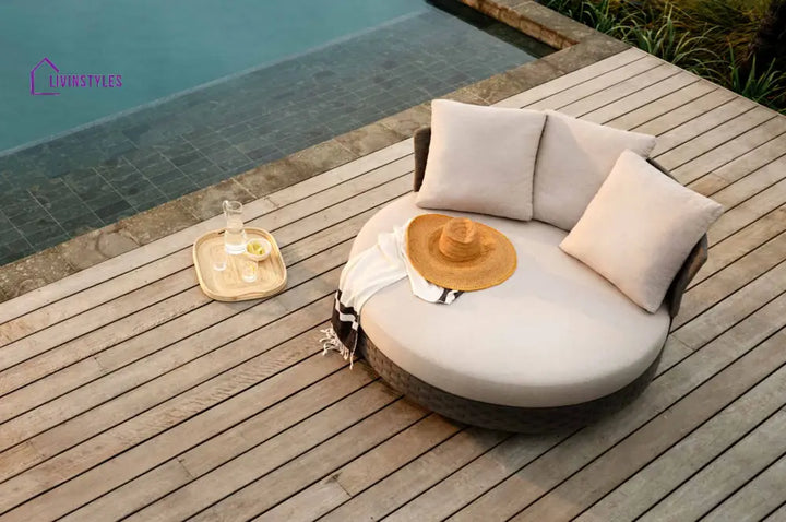 Patrice Outdoor Poolside Sunbed With Cushion Daybed (Grey) Braided & Rope - Sunbed