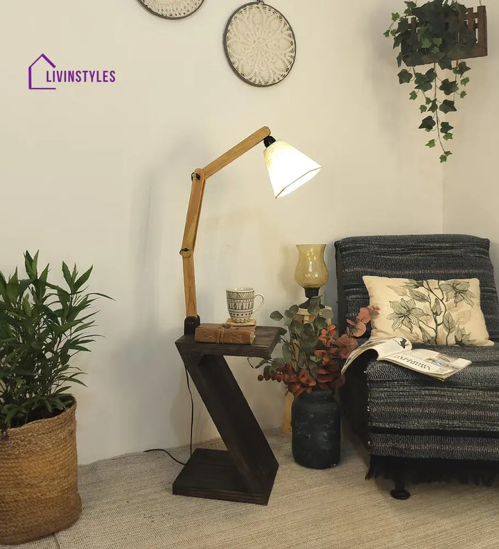 Patrice Wooden Floor Lamp With Brown Base And Jute Fabric Lampshade Lamps