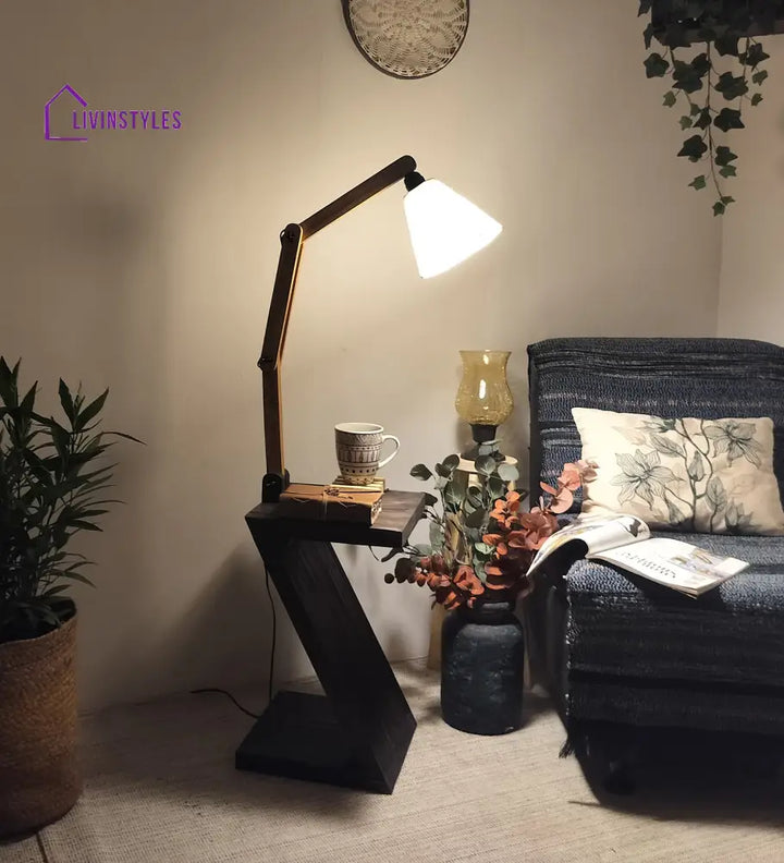 Patrice Wooden Floor Lamp With Brown Base And Jute Fabric Lampshade Lamps