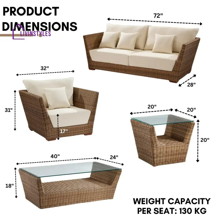 Patricia 5-Piece Outdoor Wicker Sofa Set With 2-Tier Glass Top Tables - Sofa Set