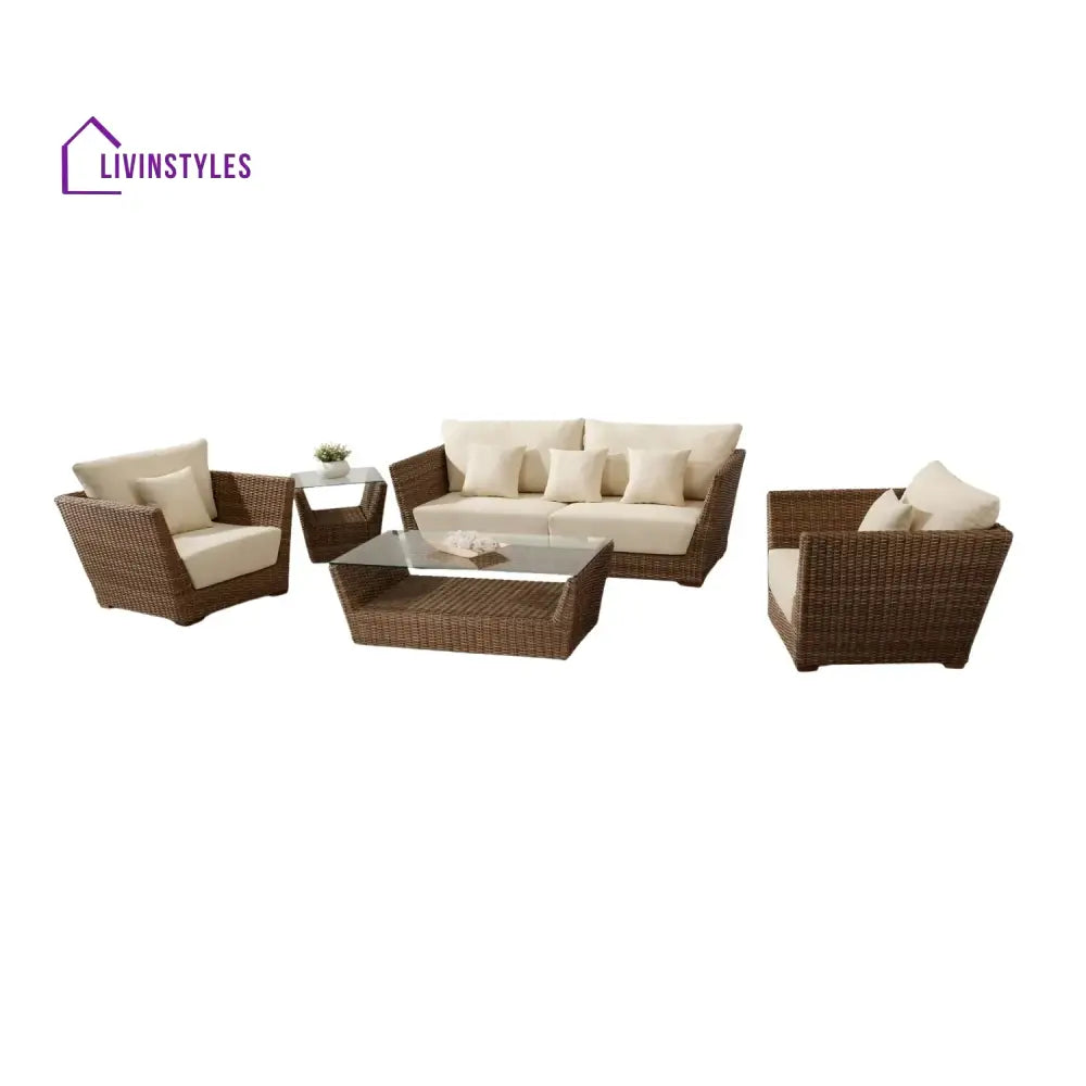Patricia 5-Piece Outdoor Wicker Sofa Set With 2-Tier Glass Top Tables - Sofa Set
