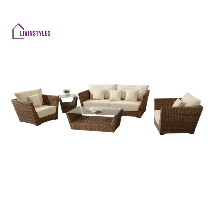 Patricia 5-Piece Outdoor Wicker Sofa Set With 2-Tier Glass Top Tables - Sofa Set