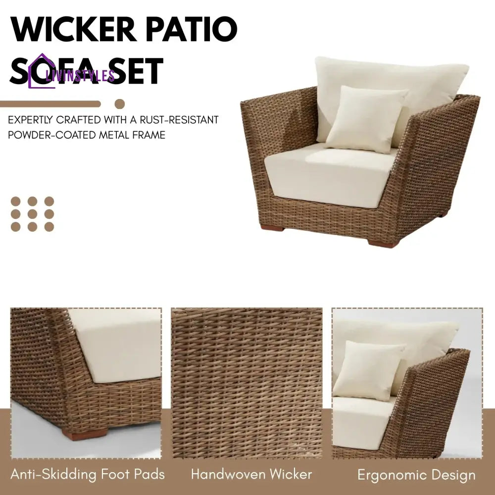 Patricia 5-Piece Outdoor Wicker Sofa Set With 2-Tier Glass Top Tables - Sofa Set