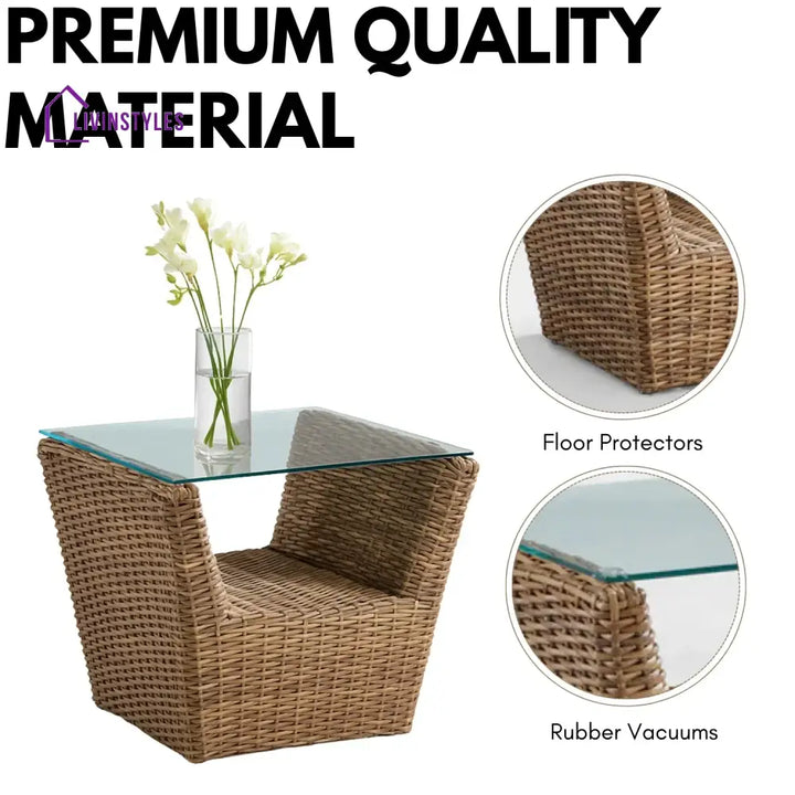 Patricia 5-Piece Outdoor Wicker Sofa Set With 2-Tier Glass Top Tables - Sofa Set