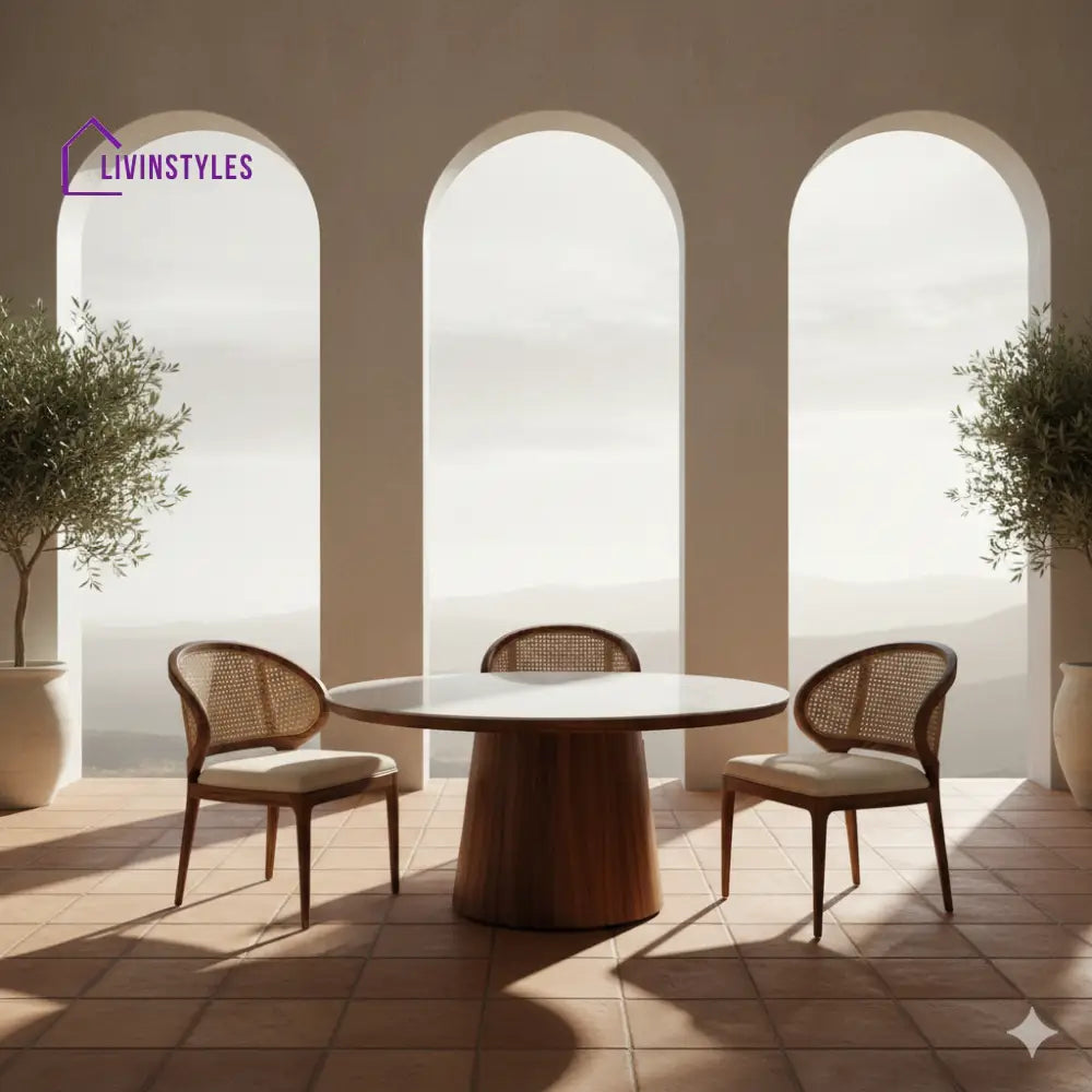 Patricia Round Solid Sheesham Wood Dining Table Set | Roud 4 Seater Dining Table Set