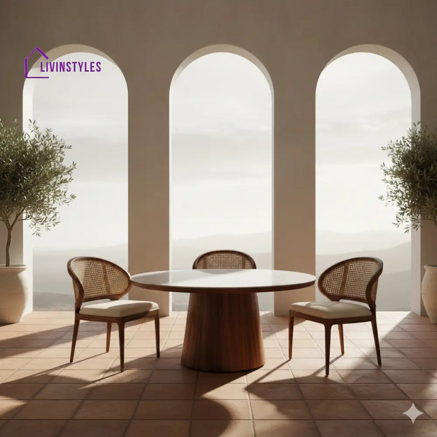 Patricia Round Solid Sheesham Wood Dining Table Set | Roud 4 Seater Dining Table Set