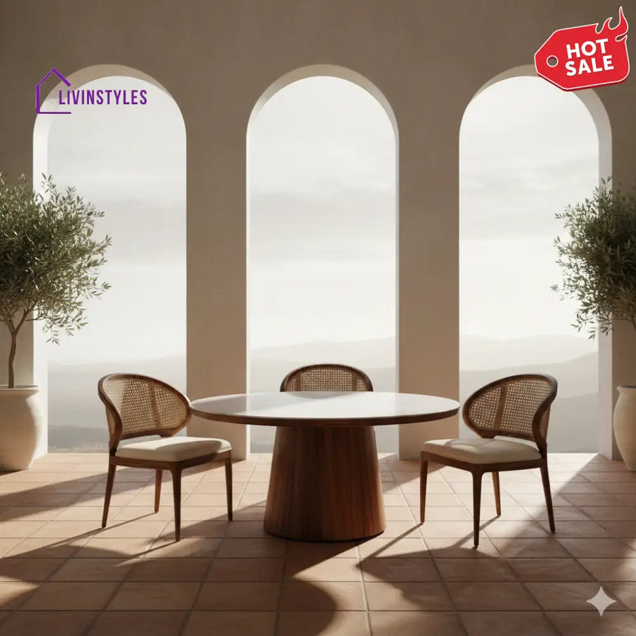 Patricia Round Solid Sheesham Wood Dining Table Set | Roud 4 Seater Dining Table Set