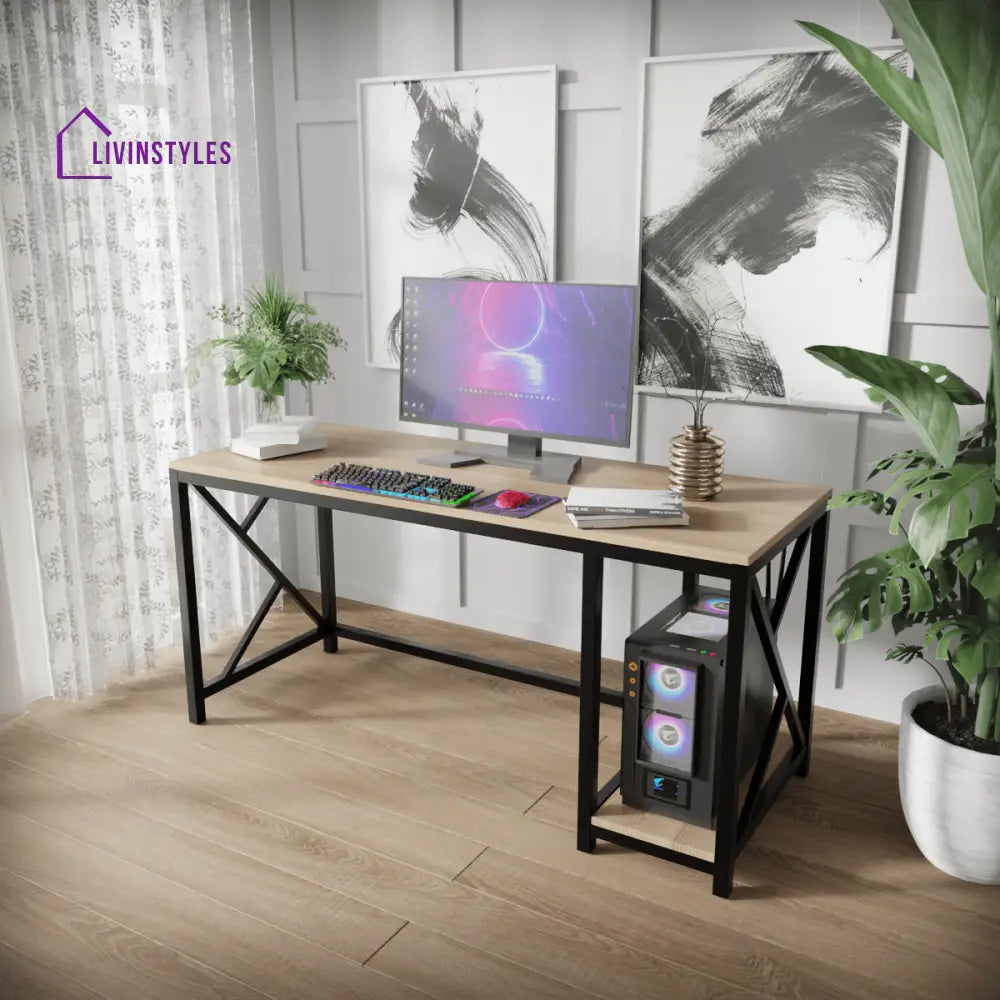 Patrick Computer Table With Open Storage | Computer Table | Study Table for Home - BEIGE - Art & Drafting Tables