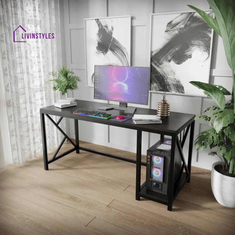 Patrick Computer Table With Open Storage | Computer Table | Study Table for Home - BROWN - Art & Drafting Tables