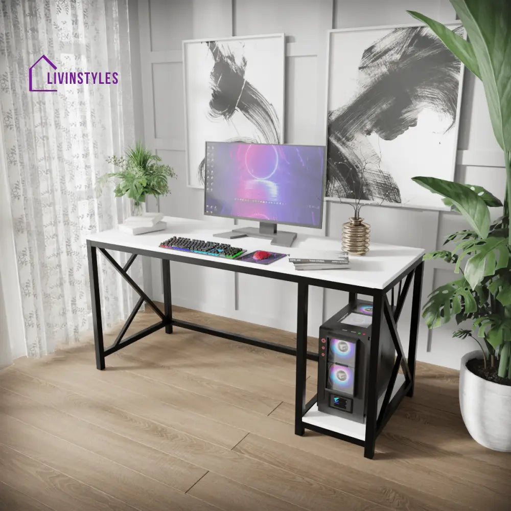 Patrick Computer Table With Open Storage | Computer Table | Study Table for Home - WHITE - Art & Drafting Tables