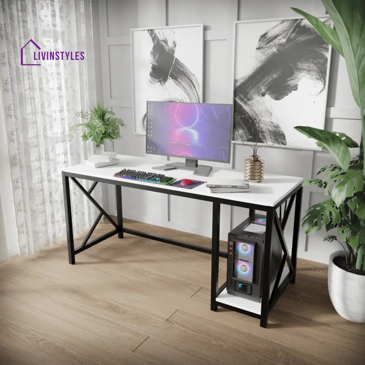 Patrick Computer Table With Open Storage | Computer Table | Study Table for Home - WHITE - Art & Drafting Tables