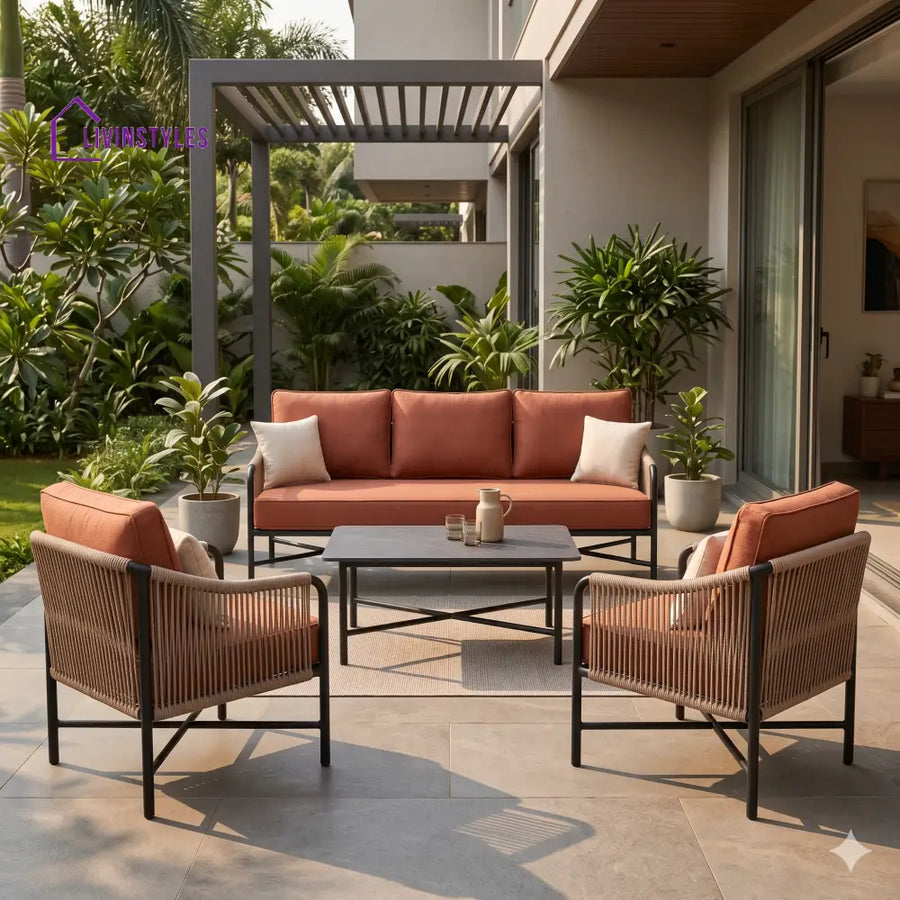 Patrycja Premium MS Frame with Powder Coated Outdoor Sofa Set with Weather Proof Fabric
