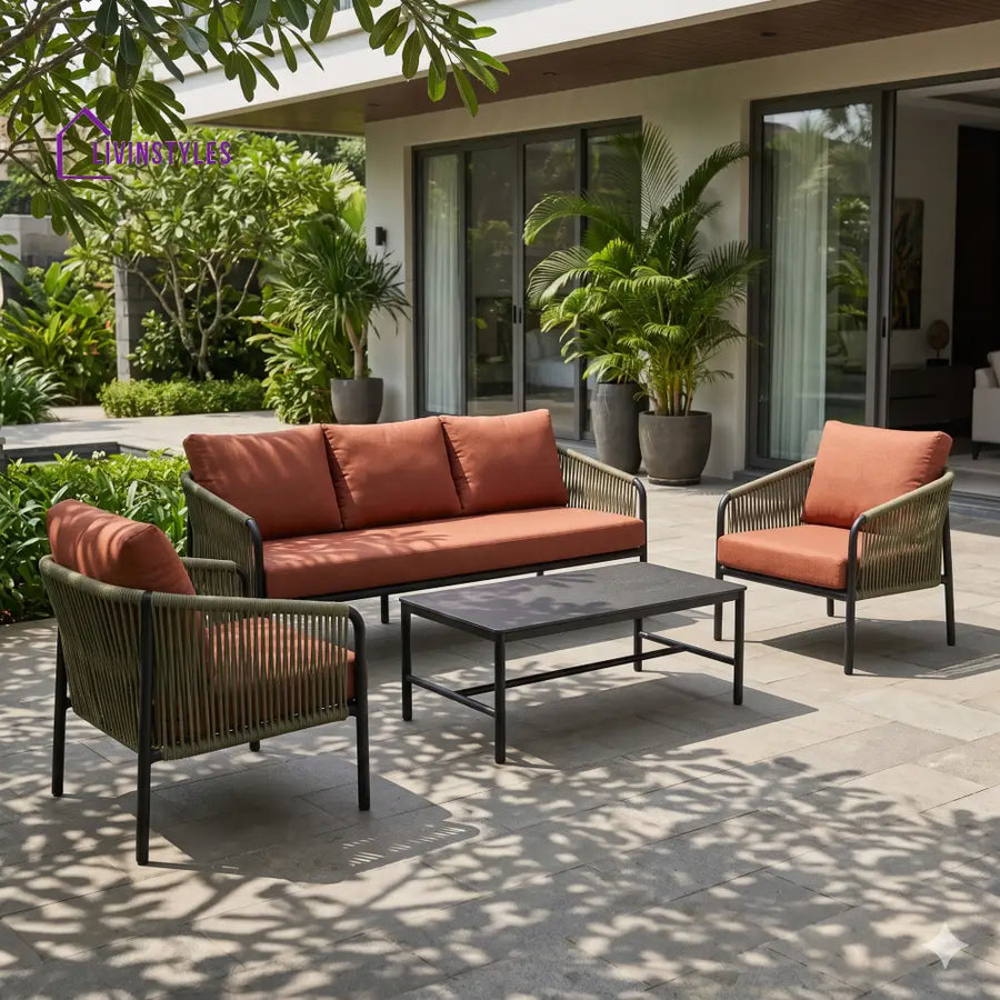 Patryk Premium MS Frame with Powder Coated Outdoor Sofa Set with Weather Proof Fabric