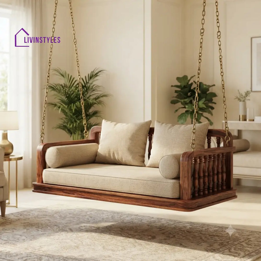 Paul 2 Seater Wooden Swing for Home | Wooden Jhula for home