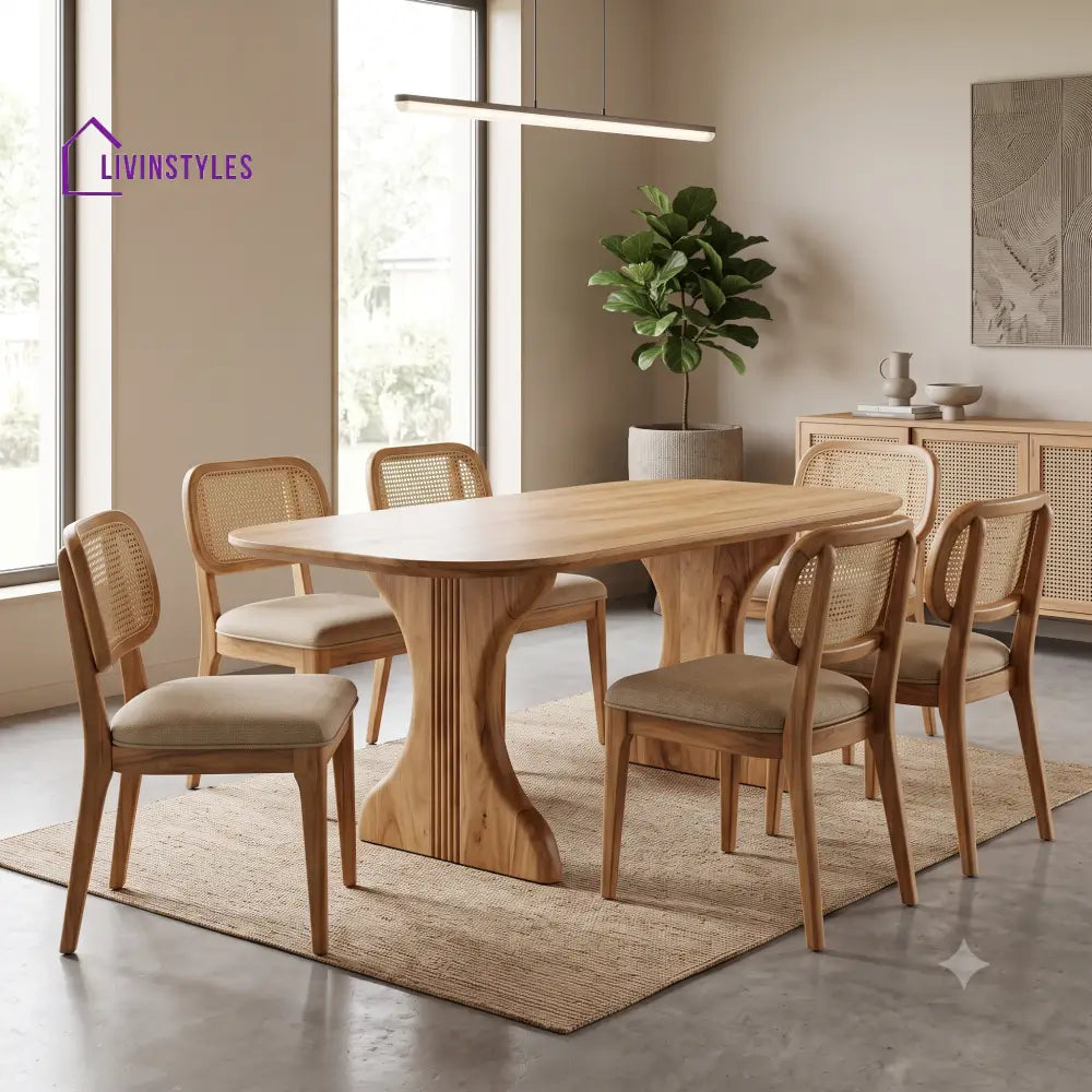 Paul Premium Mango Wood 6 Seater Dining Table Set | Natural Finish