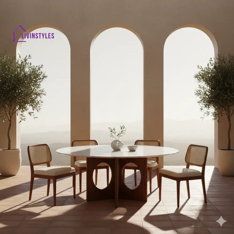 Paul Round Solid Sheesham Wood Dining Table Set | Roud 4 Seater Dining Table Set