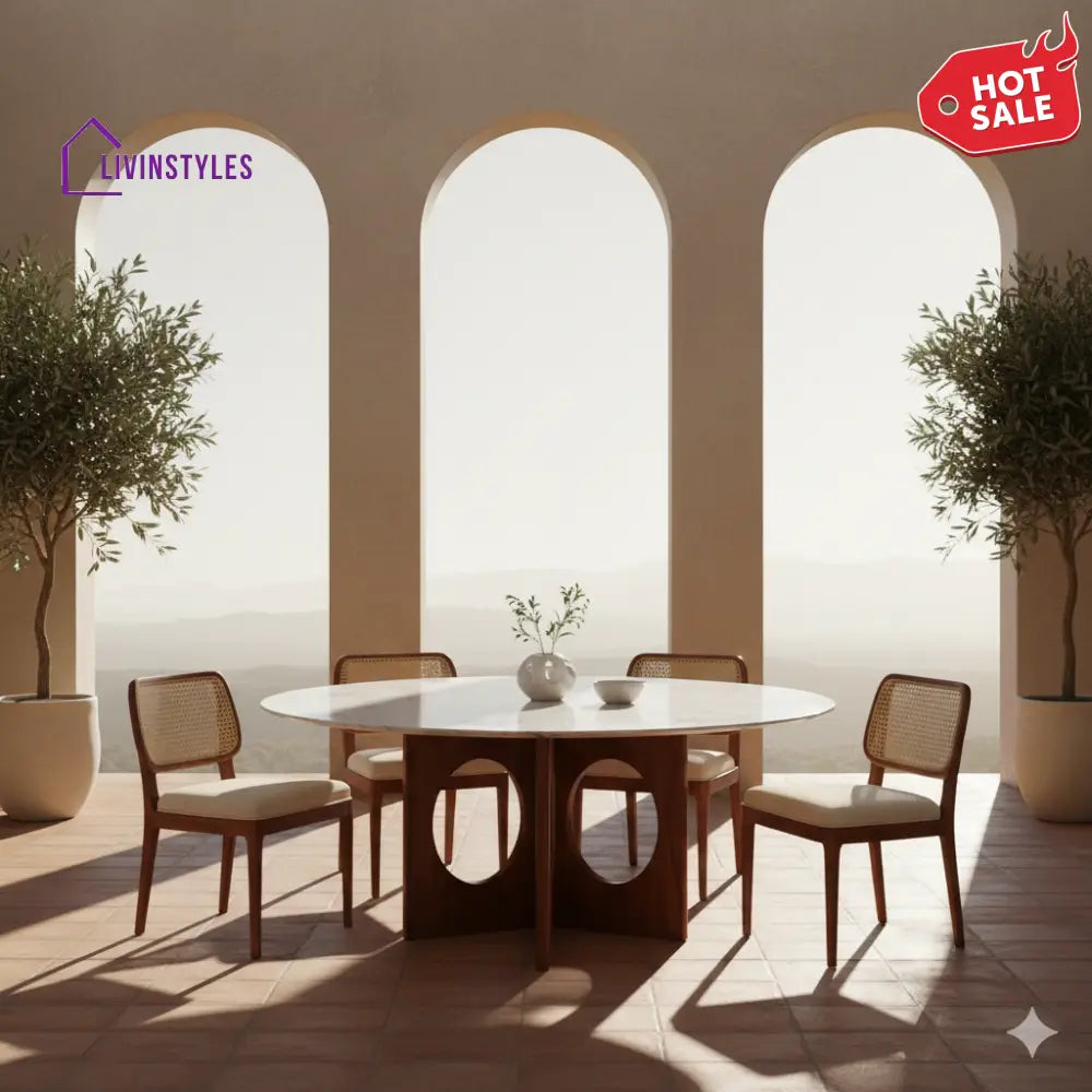 Paul Round Solid Sheesham Wood Dining Table Set | Roud 4 Seater Dining Table Set