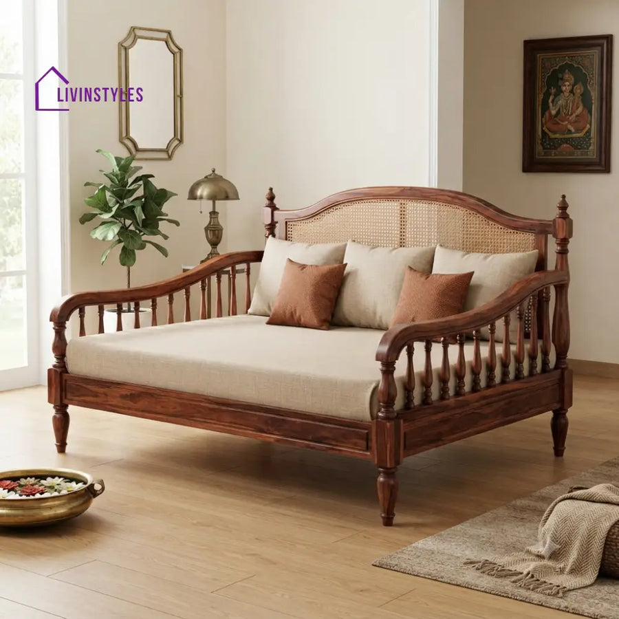 Paul Wooden Divan Bed for Living Room | Solid Sheesham Wood