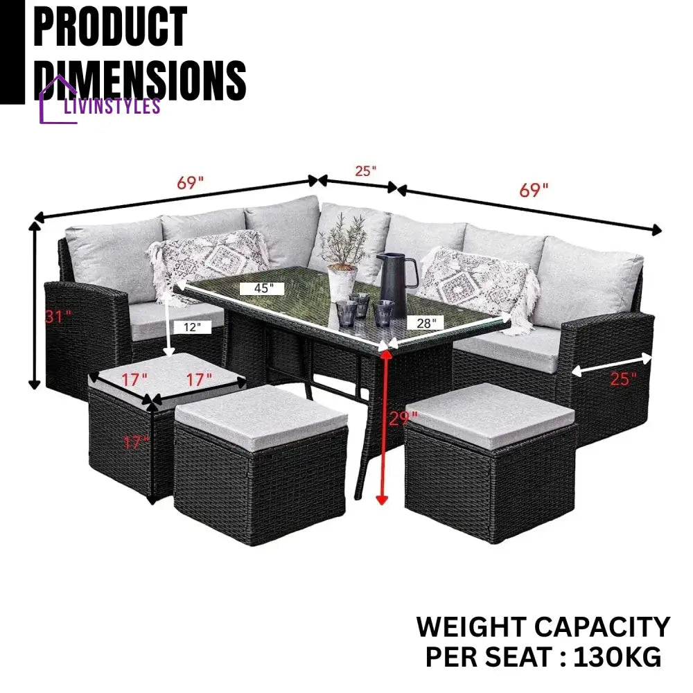 Paulina 6-Piece All-Weather Wicker Patio Furniture Set (Black/Grey) - Sofa Set