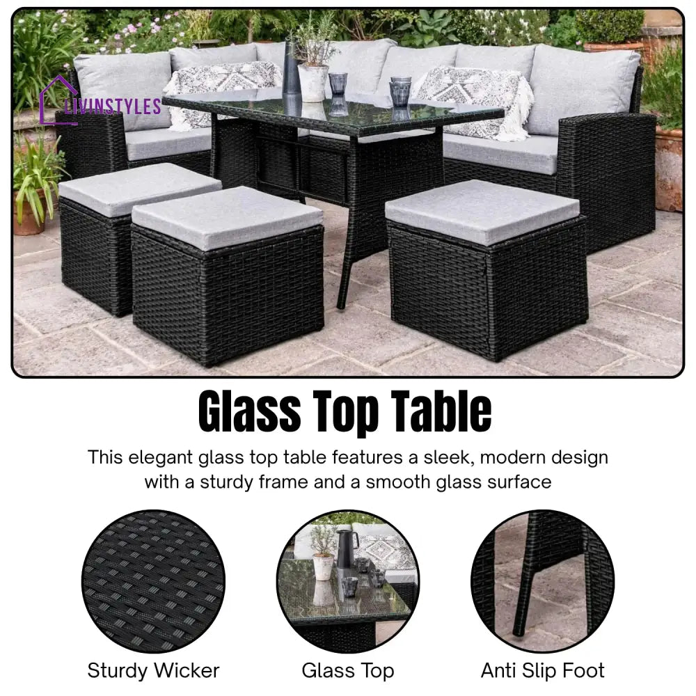 Paulina 6-Piece All-Weather Wicker Patio Furniture Set (Black/Grey) - Sofa Set