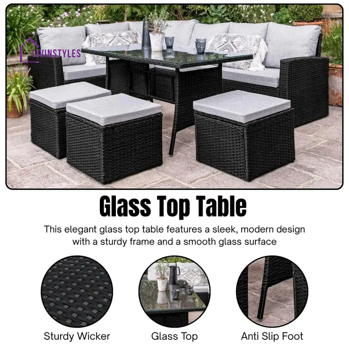 Paulina 6-Piece All-Weather Wicker Patio Furniture Set (Black/Grey) - Sofa Set
