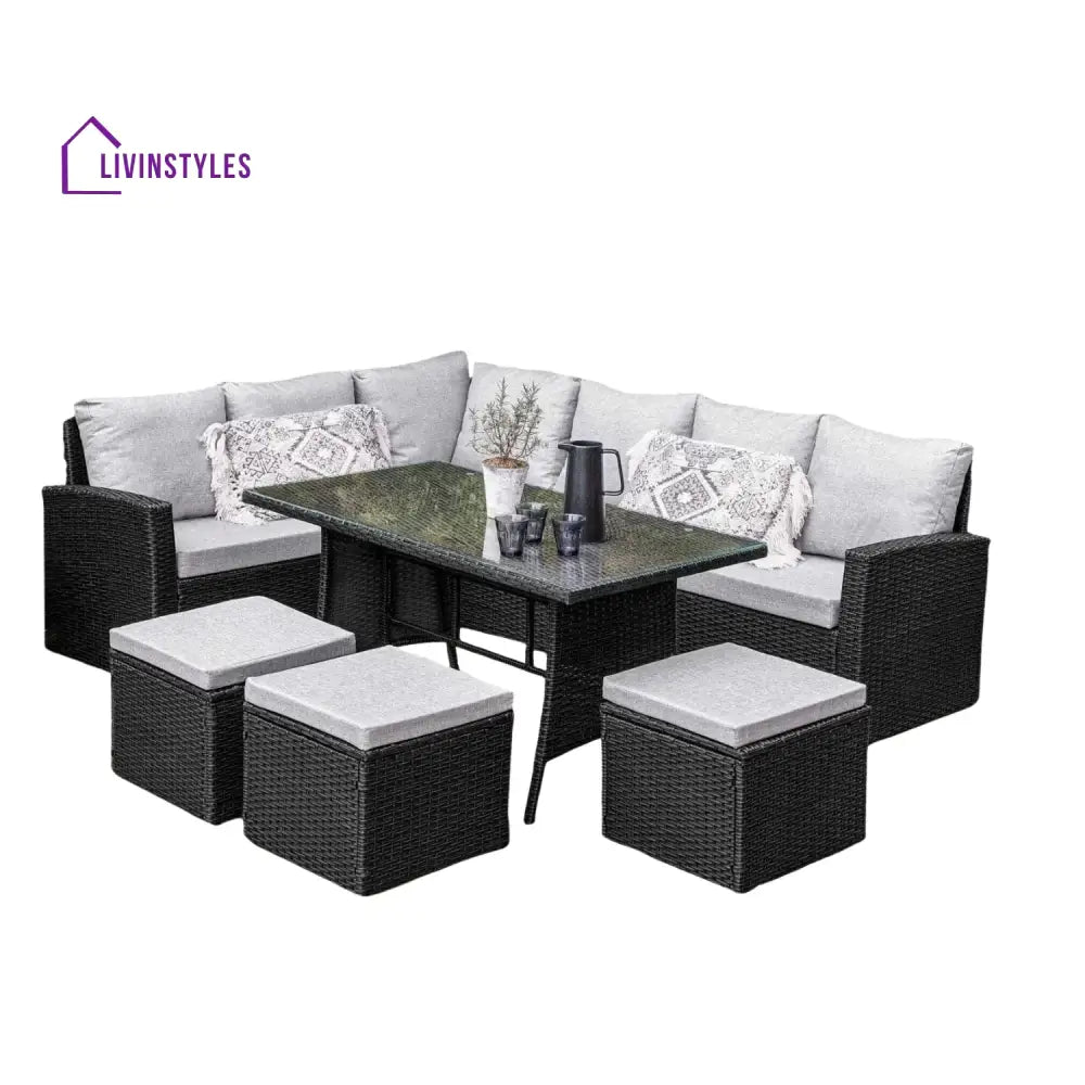 Paulina 6-Piece All-Weather Wicker Patio Furniture Set (Black/Grey) - Sofa Set
