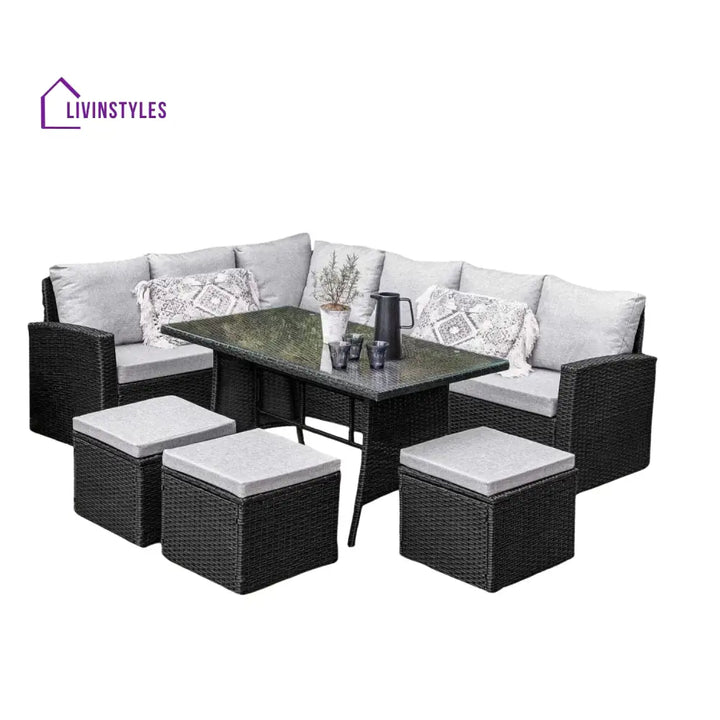 Paulina 6-Piece All-Weather Wicker Patio Furniture Set (Black/Grey) - Sofa Set