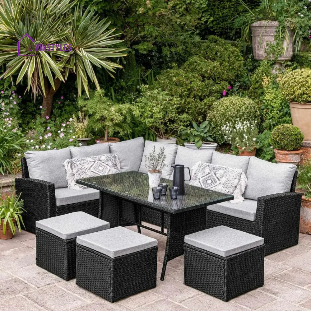 Paulina 6-Piece All-Weather Wicker Patio Furniture Set (Black/Grey) - Sofa Set