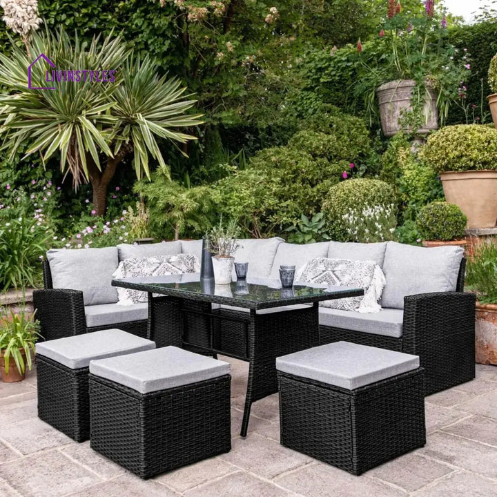 Paulina 6-Piece All-Weather Wicker Patio Furniture Set (Black/Grey) - Sofa Set