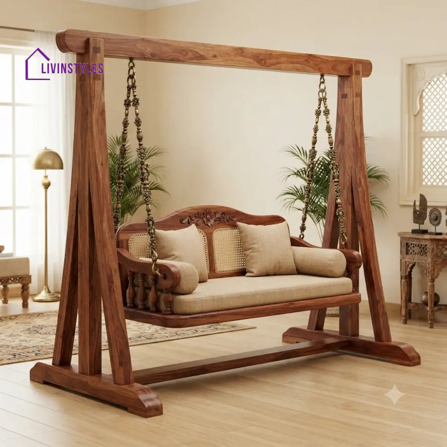 Pauline 2 Seater Wooden Swing for Home | Wooden Jhula for home