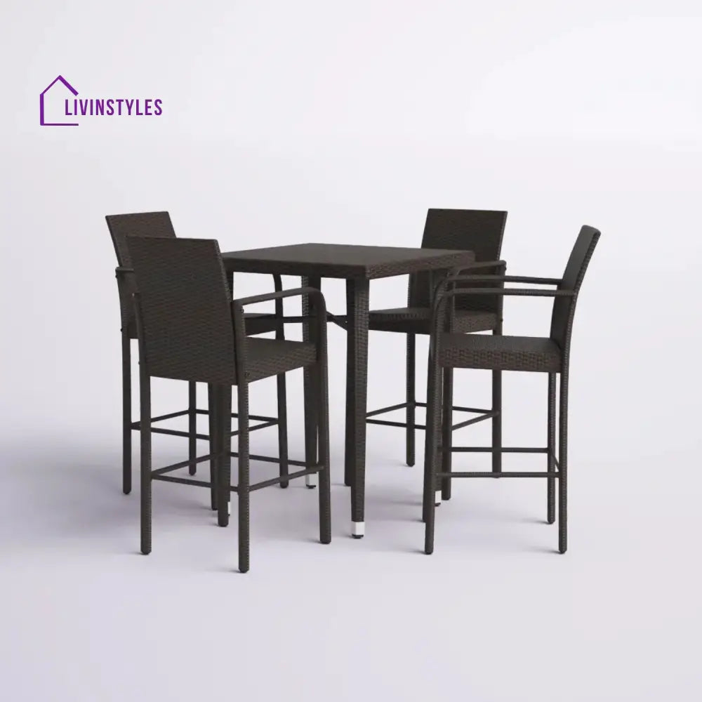 Pauline 5-Piece Outdoor Rattan Wicker Bar Set with Wicker Top Table - Bar Set