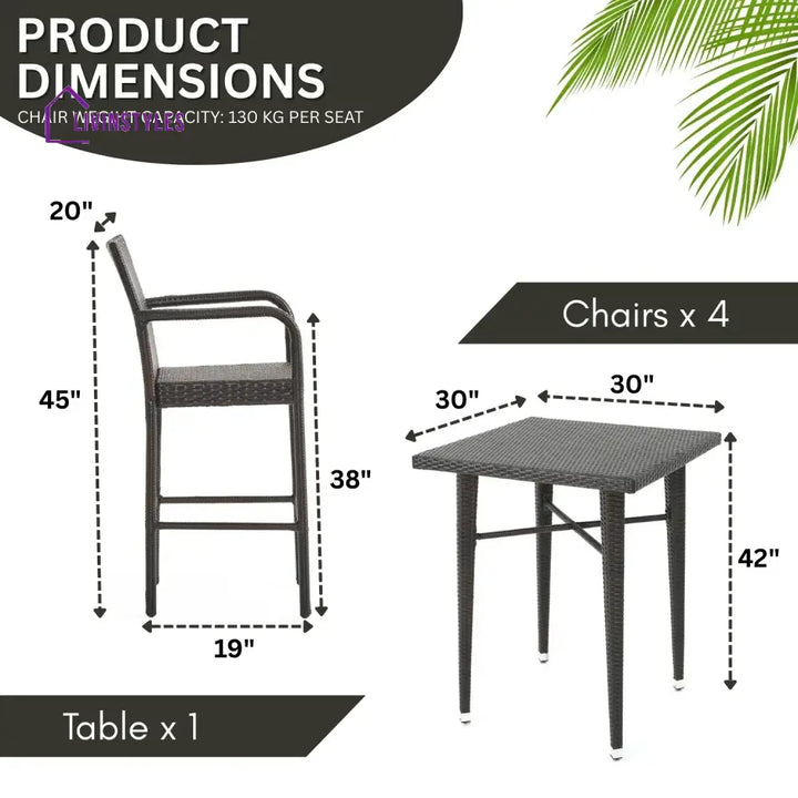 Pauline 5-Piece Outdoor Rattan Wicker Bar Set with Wicker Top Table - Bar Set