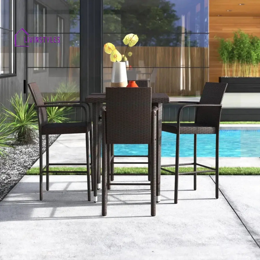 Pauline 5-Piece Outdoor Rattan Wicker Bar Set with Wicker Top Table - Bar Set
