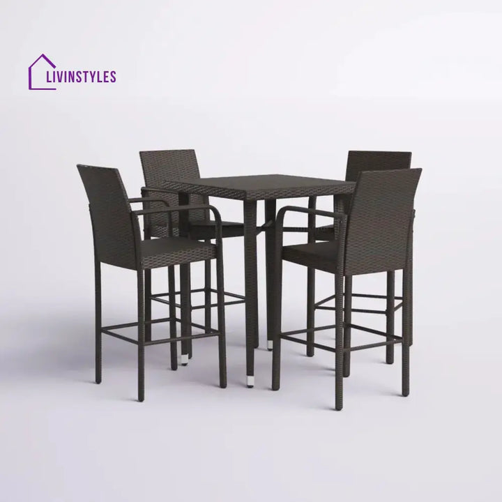 Pauline 5-Piece Outdoor Rattan Wicker Bar Set with Wicker Top Table - Bar Set